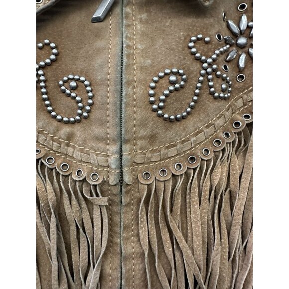 Cripple Creek Black Fringe Leather Suede Western Studded Women's Jacket Rodeo S - Picture 2 of 12